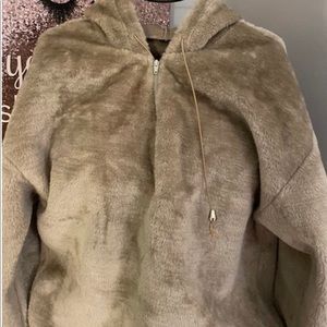 fluffy brown hoodie